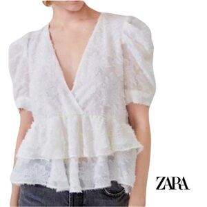 “NEW” Zara Textured Voluminous Sleeve Top